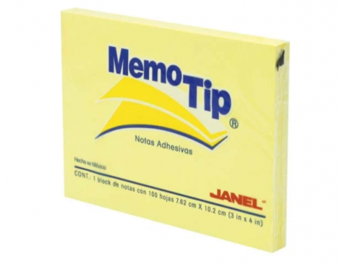 NOTAS ADHESIVAS JANEL MEMOTIP 7.62 X10.2  AMARILLA 100H 