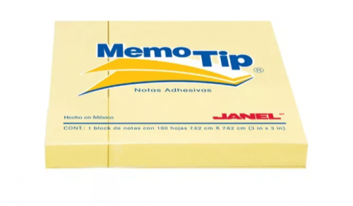 NOTAS ADHESIVAS MEMOTIP 3X3CM AMARILLA 100H JANEL
