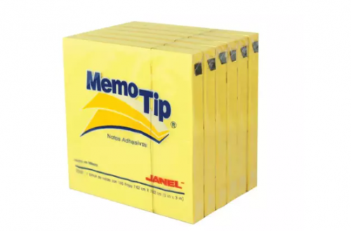 NOTAS ADHESIVAS MEMOTIP 3X3 IN AMARILLAS 6BLOCKS 100H JANEL