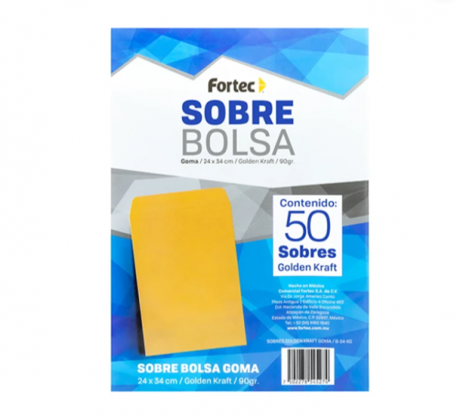 SSOBRE AMARILLO T/OFICIO ENGOMADO C/50PZAS FORTEC