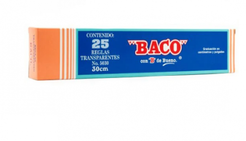 REGLA DE PLASTICO CRISTAL 30CM BACO C/25PZAS