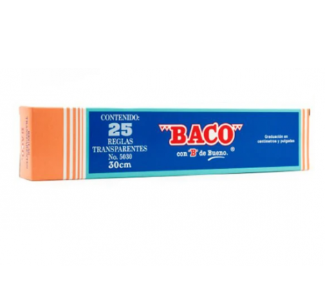 REGLA 30CM  PLASTICO TRASPARENTE BACO CON 25PZAS
