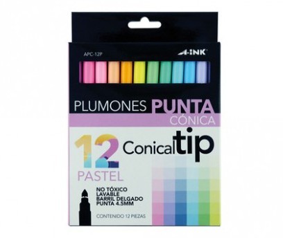 PLUMONES A-INK CONICA TIP C/12 COLORES PASTEL