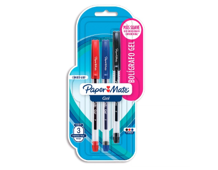 BOLIGRAFO DE GEL PAPER MATE 3 PZAS ROJO, NEGRO, AZUL