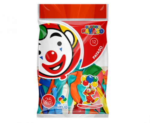 BOLSA DE GLOBOS PAYASO DEL N.12 SURTIDO C/25 PZAS