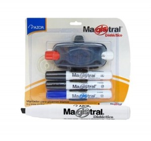 MARCADOR P/PIZARRON MAGISTRAL DIDACTICO AZOR CON 4 Y BORRADOR  