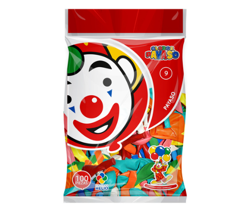 BOLSA DE GLOBOS PAYASO DEL N.9 SURTIDO C/100PZAS