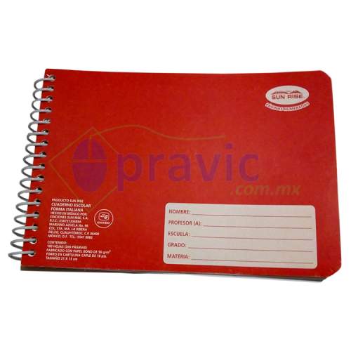 CUADERNO F/ ITALIANO FOLIADO 100H ESPIRAL SUN RISE 