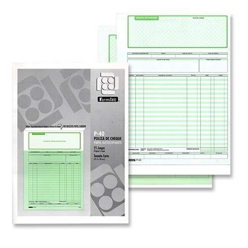 BLOCK POLIZA CHEQUE AUTOCOPIANTE PAQ CON 5 PZAS 25JGOS T/CARTA FORMITEC