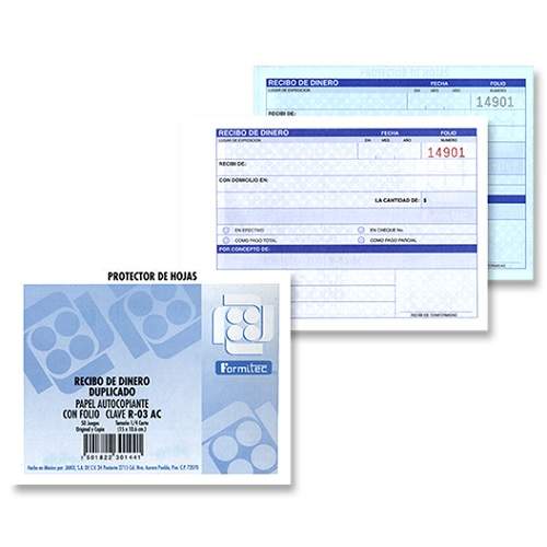 BLOCK RECIBO DE DINERO AUTOCOPIANTE 1/4DE CTA PAQ CON 5 PZA FORMITEC
