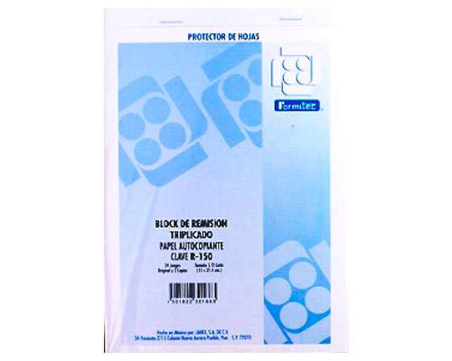 BLOCK REMISION AUTOCOPIANTE TRIPLICADO 1/2 CARTA PAQ. C/10PZAS FORMITEC