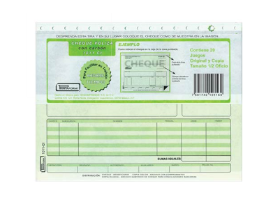 BLOCK POLIZA DE CHEQUE 1/2 OFICIO C/ CARBON 1PZA PRINTAFORM 
