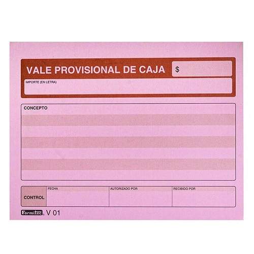 BLOCK VALE PROVISIONAL DE CAJA 1/4  PAQ CON 3 BLOCK FORMITEC