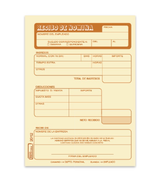 RECIBO DE NOMINA C/DUPLICADO 1/4 DE CARTA 3 BLOCK 25H PRINTAFORM 